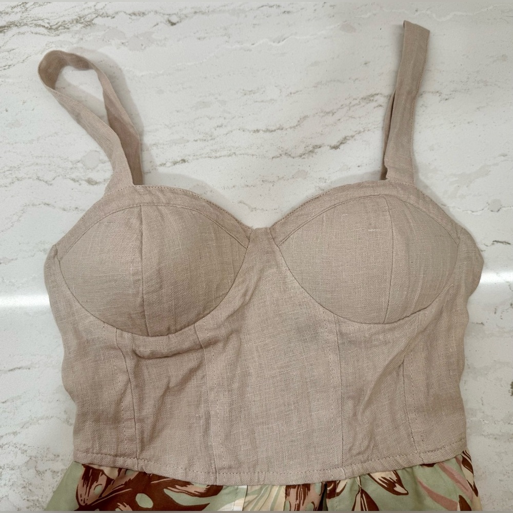 🌴 Band of the Free XS Linen Bra Top Tropical Jumpsuit | Flowy Wide Leg, XS - Picture 4 of 10